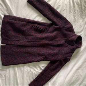 LOFT Maroon and Navy Leopard Print Coat